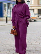 Sarah Express Women's High Neck Asymmetric Top and Pants Set