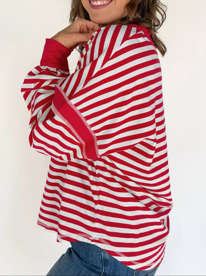 Sarah Express Women's Striped V-Neck Long Sleeve Sweatshirt