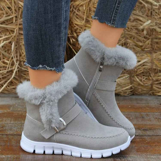 Sarah Express Women's Winter Snow Boots - Warm Plush Ankle Boots with Buckle Design
