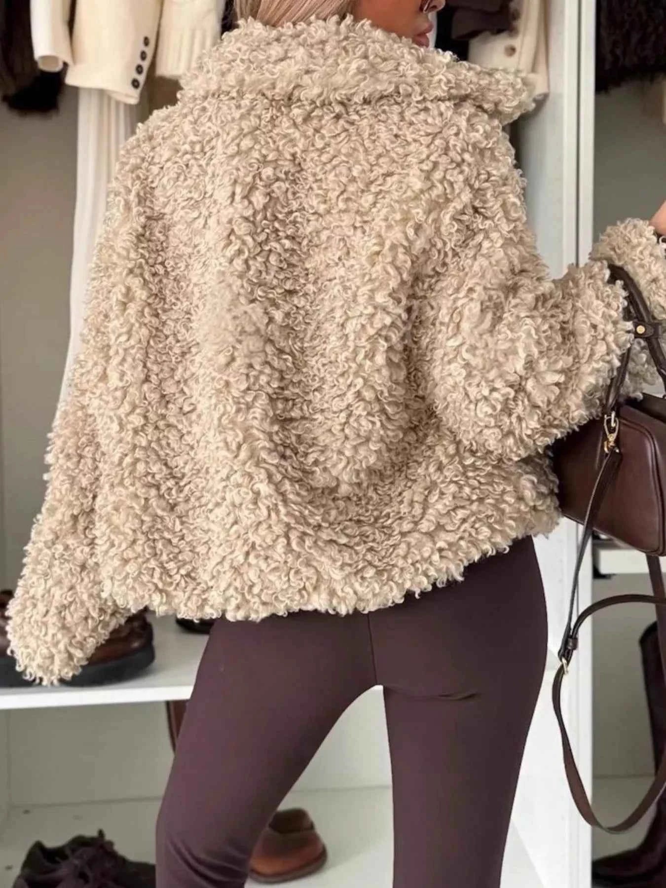 Sarah Express Women's Sherpa Button-Down Jacket - Cozy Fleece Lined Outerwear