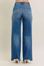 Sarah Express Women’s Plus Size High Rise Tummy Control Destroyed Wide Leg Jeans
