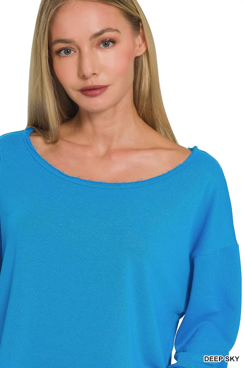 Trendsi Zenana French Terry Boatneck Crop Top