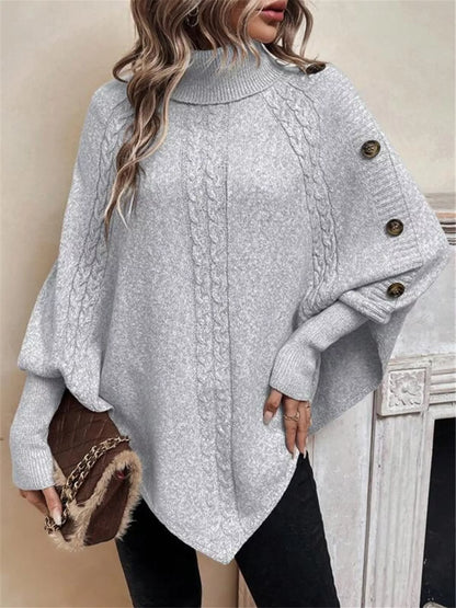 Sarah Express Women's Cable Knit Turtleneck Cape Sweater