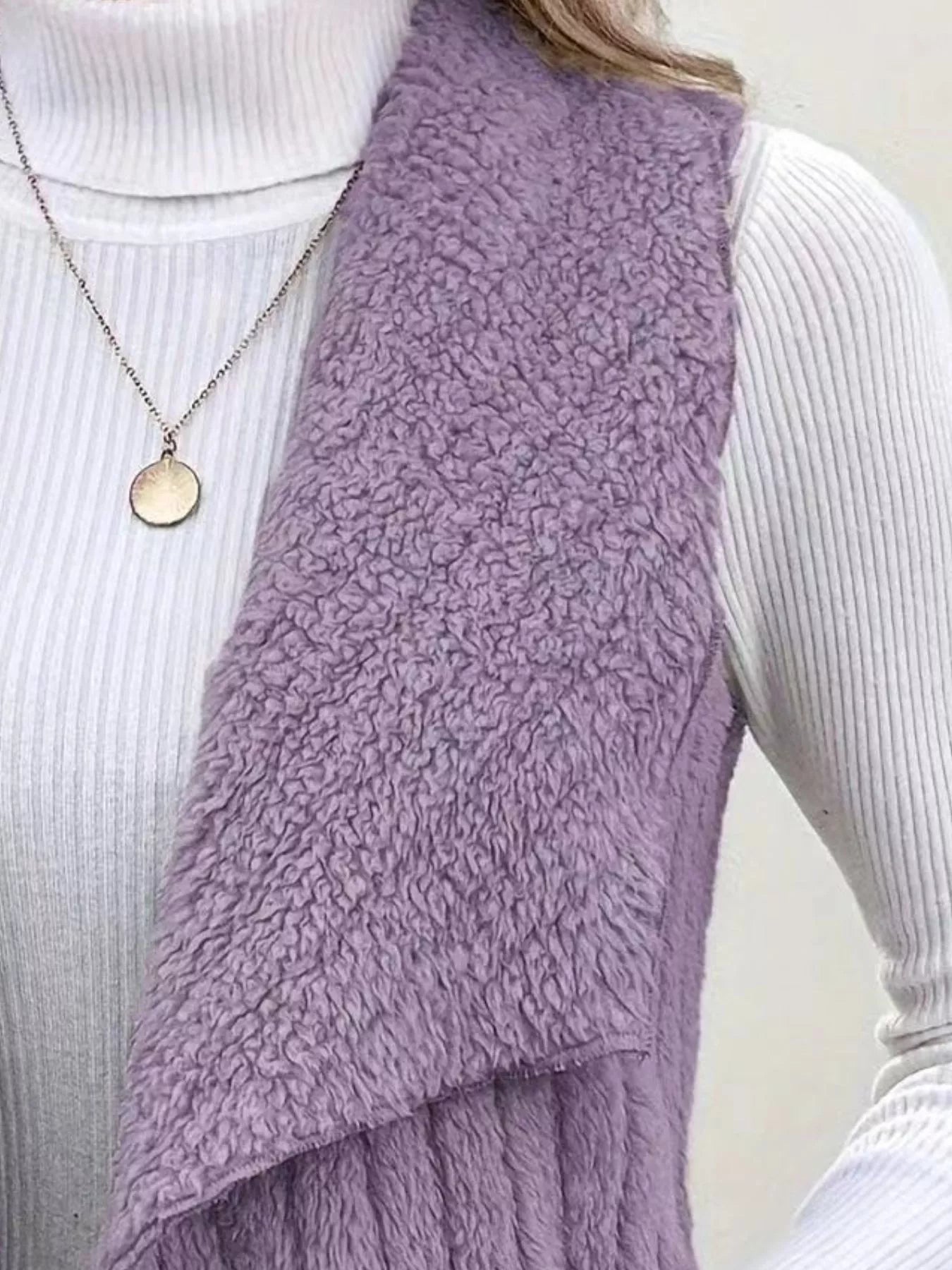 Sarah Express Women's Cozy Fleece Open Front Vest Coat