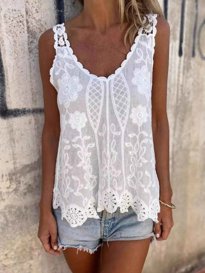 Sarah Express Women's Floral Lace Crochet Trim Tank Top