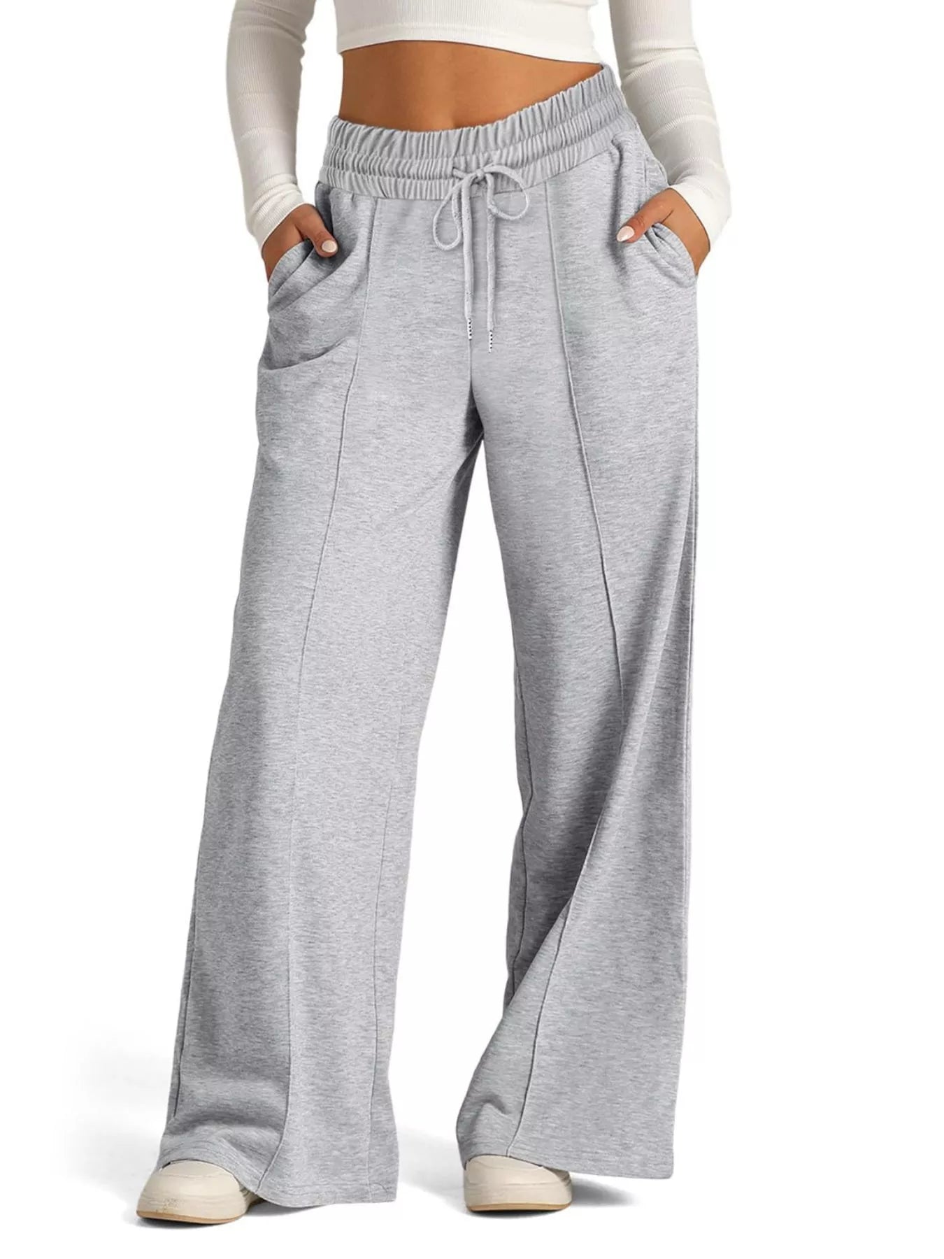 Sarah Express Women's Wide Leg Drawstring Pants - High Waist Palazzo Pants with Pockets