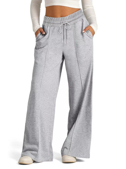 Sarah Express Women's Wide Leg Drawstring Pants - High Waist Palazzo Pants with Pockets