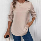 Sarah Express Women's Crew Neck Long Sleeve Casual Shirt Embossed Texture