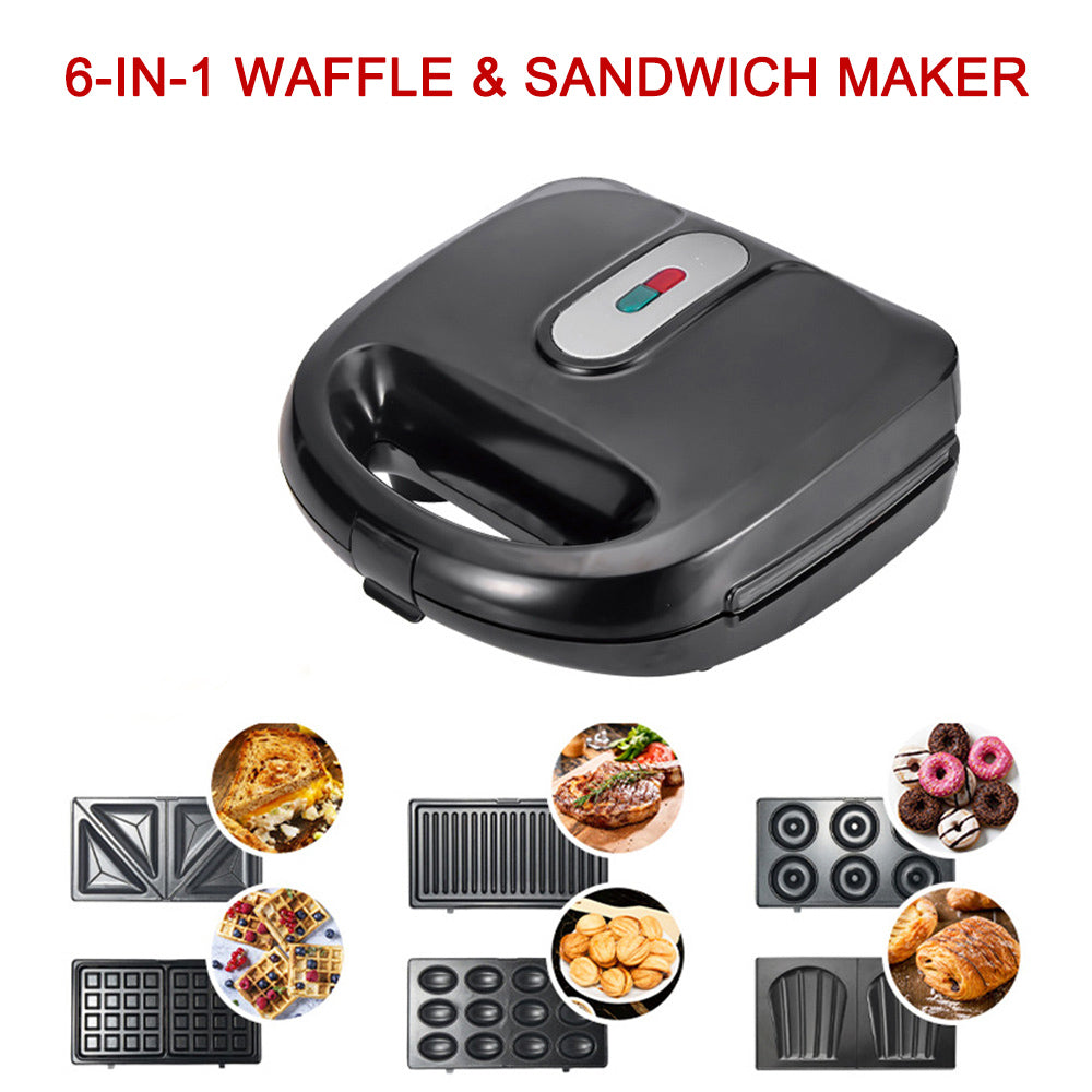 6-in-1 Waffle Maker Sandwich Grill Breakfast Maker with Detachable Plates