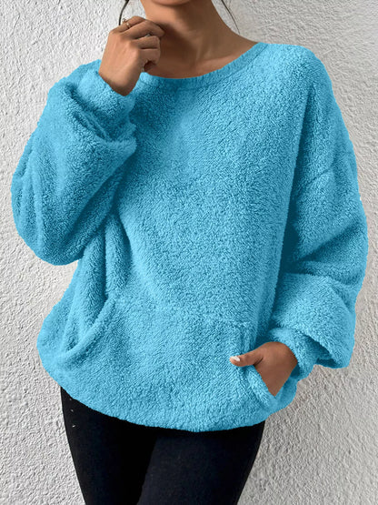 Sarah Express Women's Fleece Round Neck Dropped Shoulder Sweatshirt Plus Size