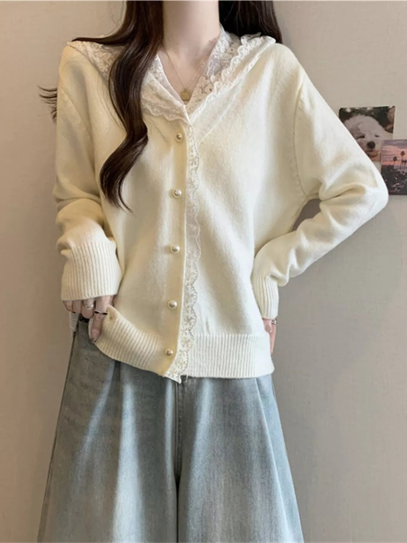 Sarah Express Women's Lace Trim Hooded Cardigan