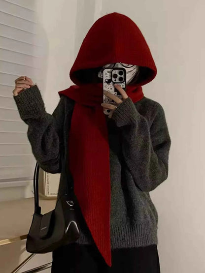 Sarah Express Women's Knitted Hat with Attached Scarf - Winter Warm Beanie Scarf Set