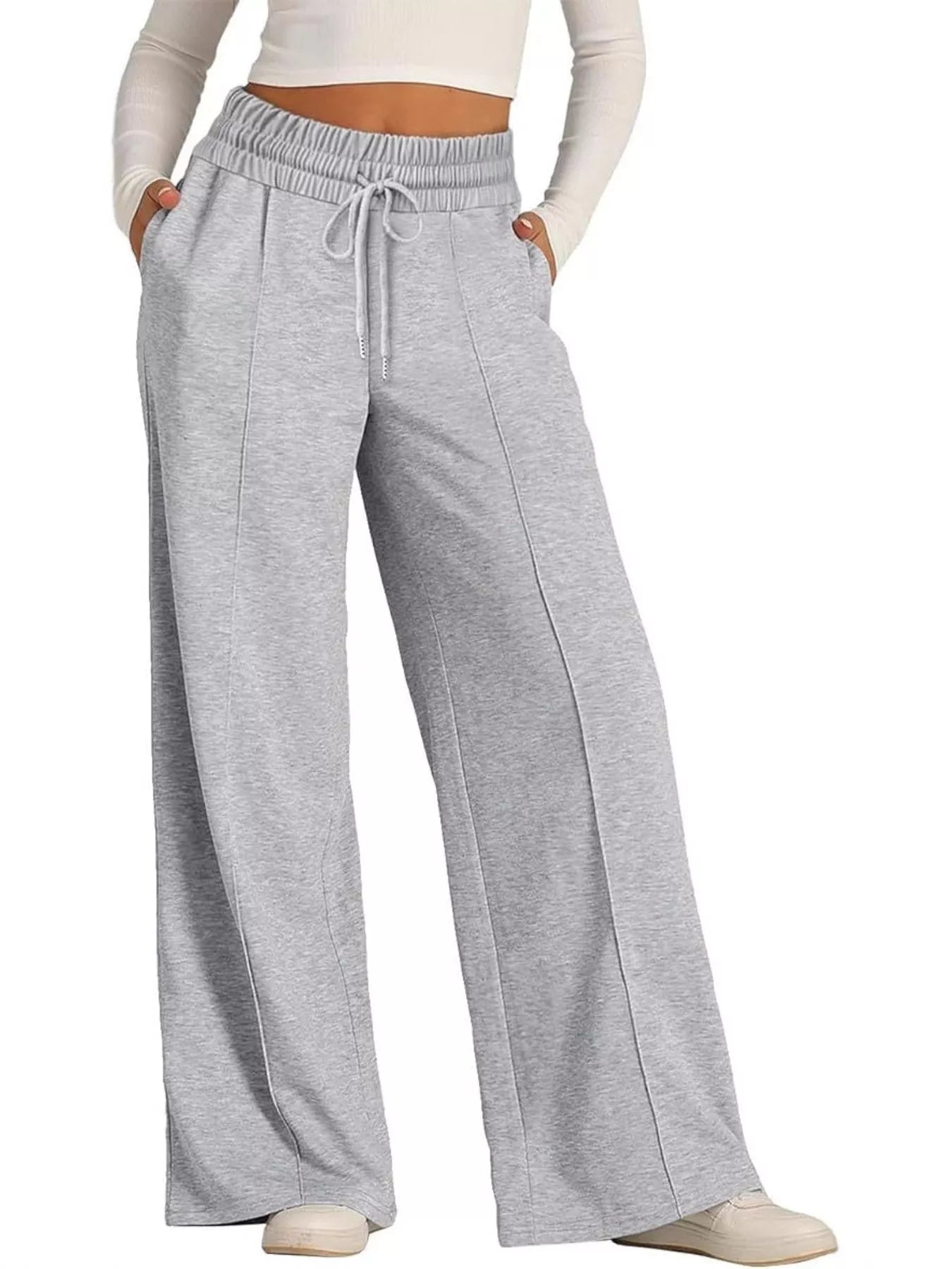 Sarah Express Women's Wide Leg Drawstring Pants - High Waist Palazzo Pants with Pockets