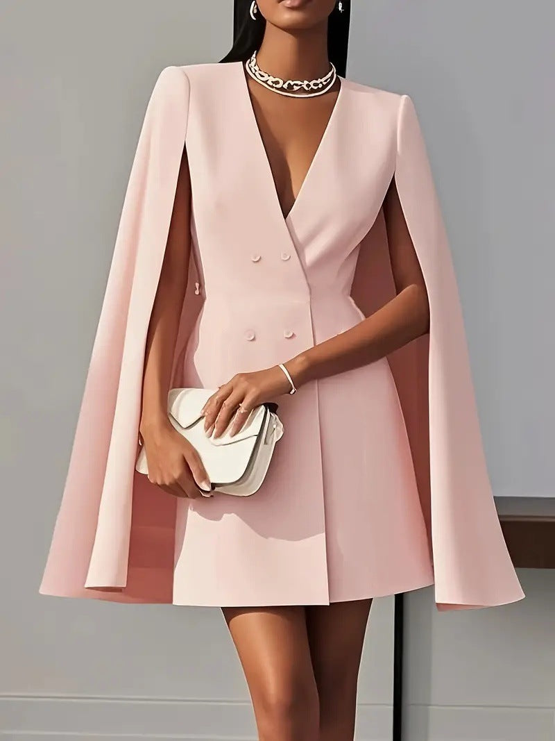 Women's Double Breasted Shawl Cape Suit Dress