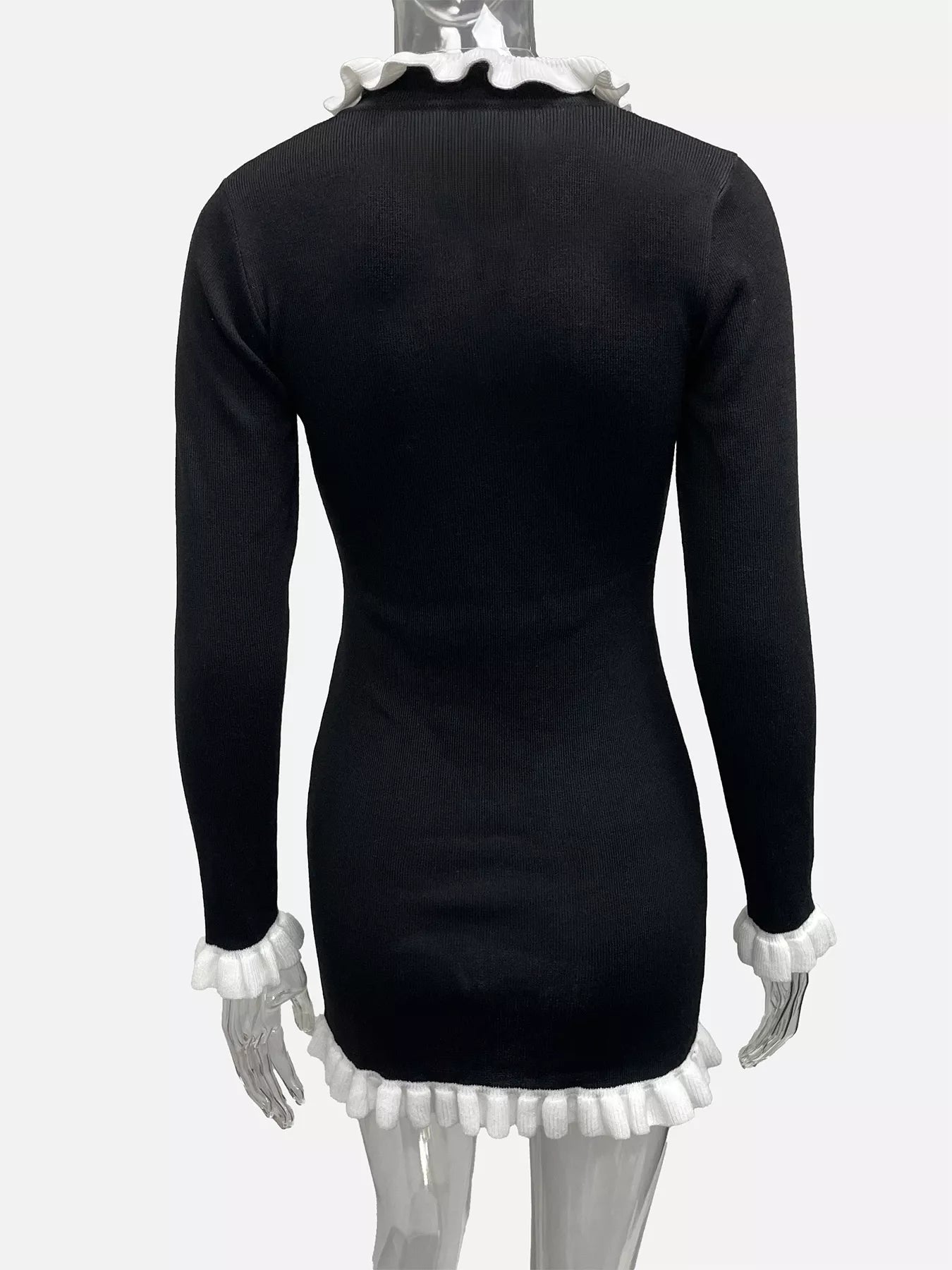 Sarah Express Women's Ruffle Trim Button-Down Sweater Dress