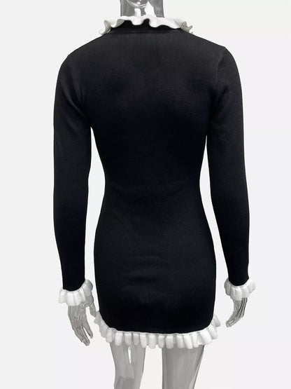 Sarah Express Women's Ruffle Trim Button-Down Sweater Dress