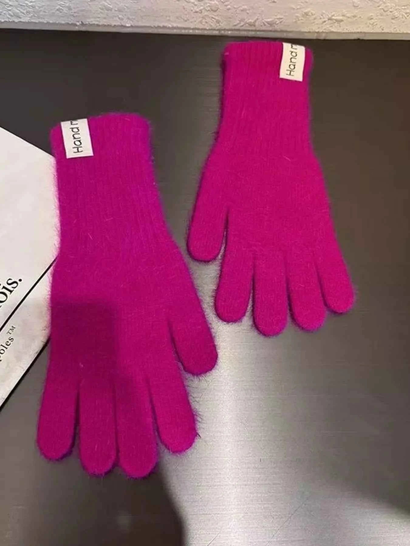 Sarah Express Women's Knitted Winter Gloves - Rabbit Fur Warm Gloves Deep Rose ONESIZE