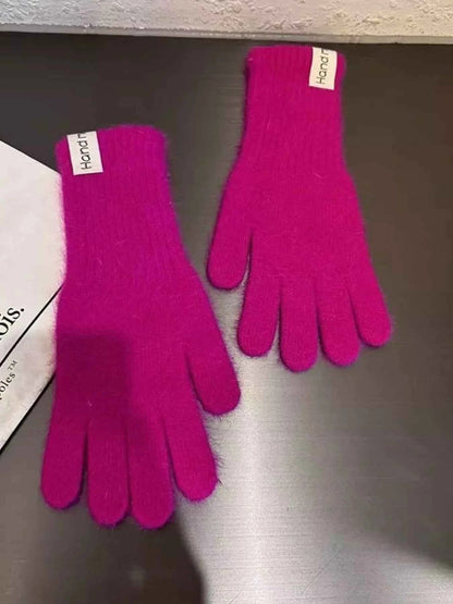 Sarah Express Women's Knitted Winter Gloves - Rabbit Fur Warm Gloves Deep Rose ONESIZE