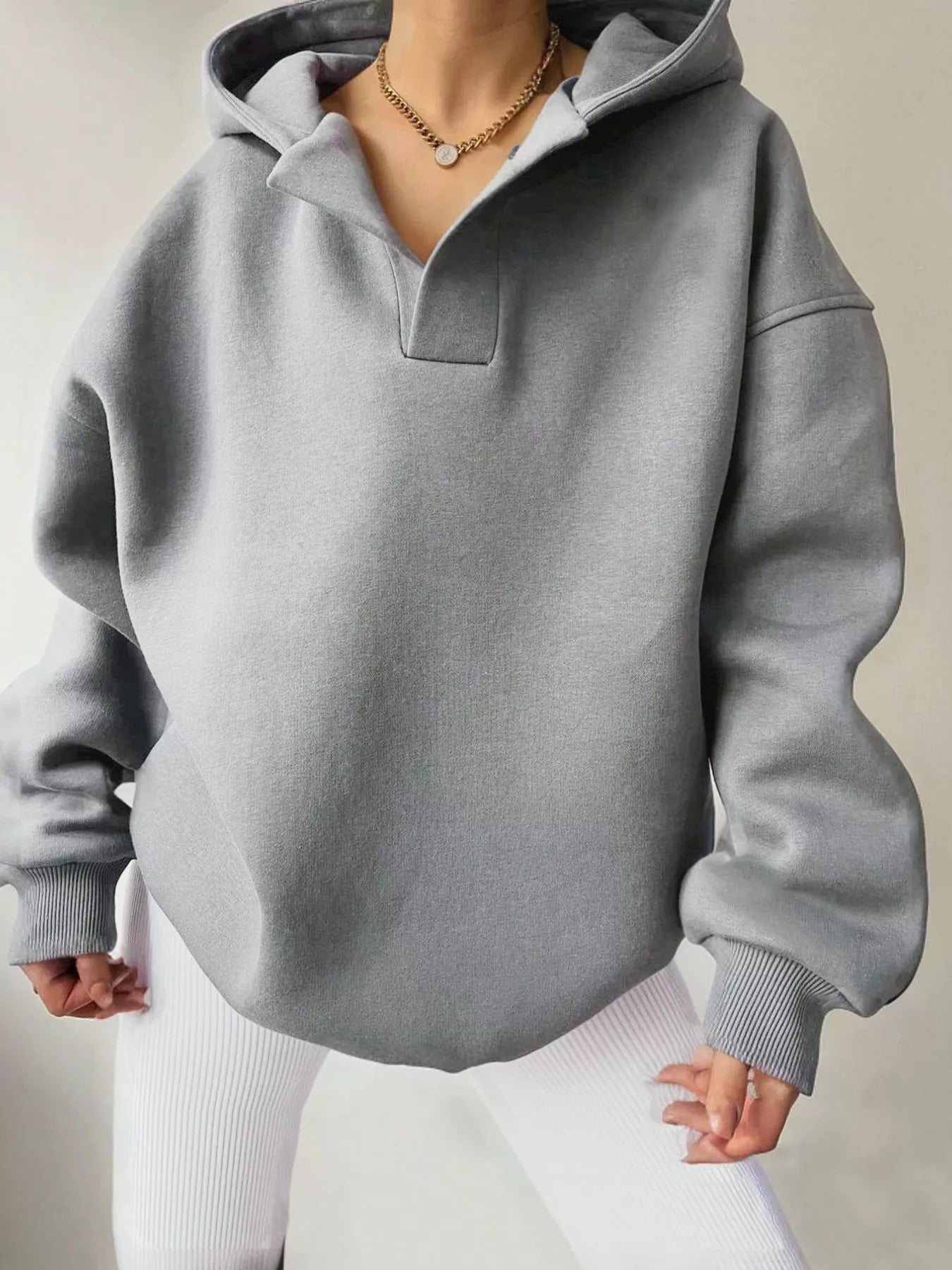 Sarah Express Women's Dropped Shoulder Long Sleeve Sweatshirt Light Gray