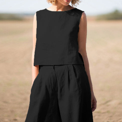 Sarah Express Cotton Linen Loose Two-Piece Set Top and Pants