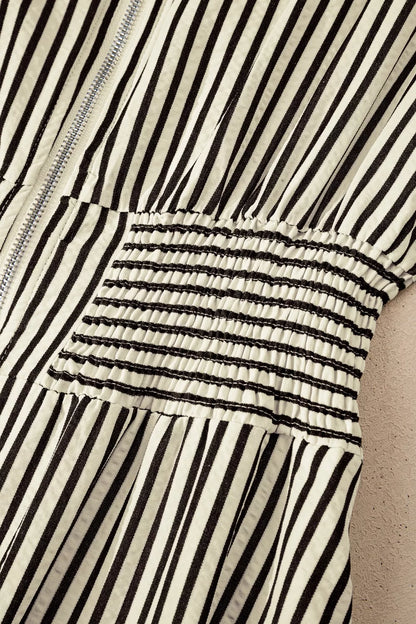 Sarah Express Women's Striped V-Neck Midi Dress - Zip Front Cinched Waist Dress