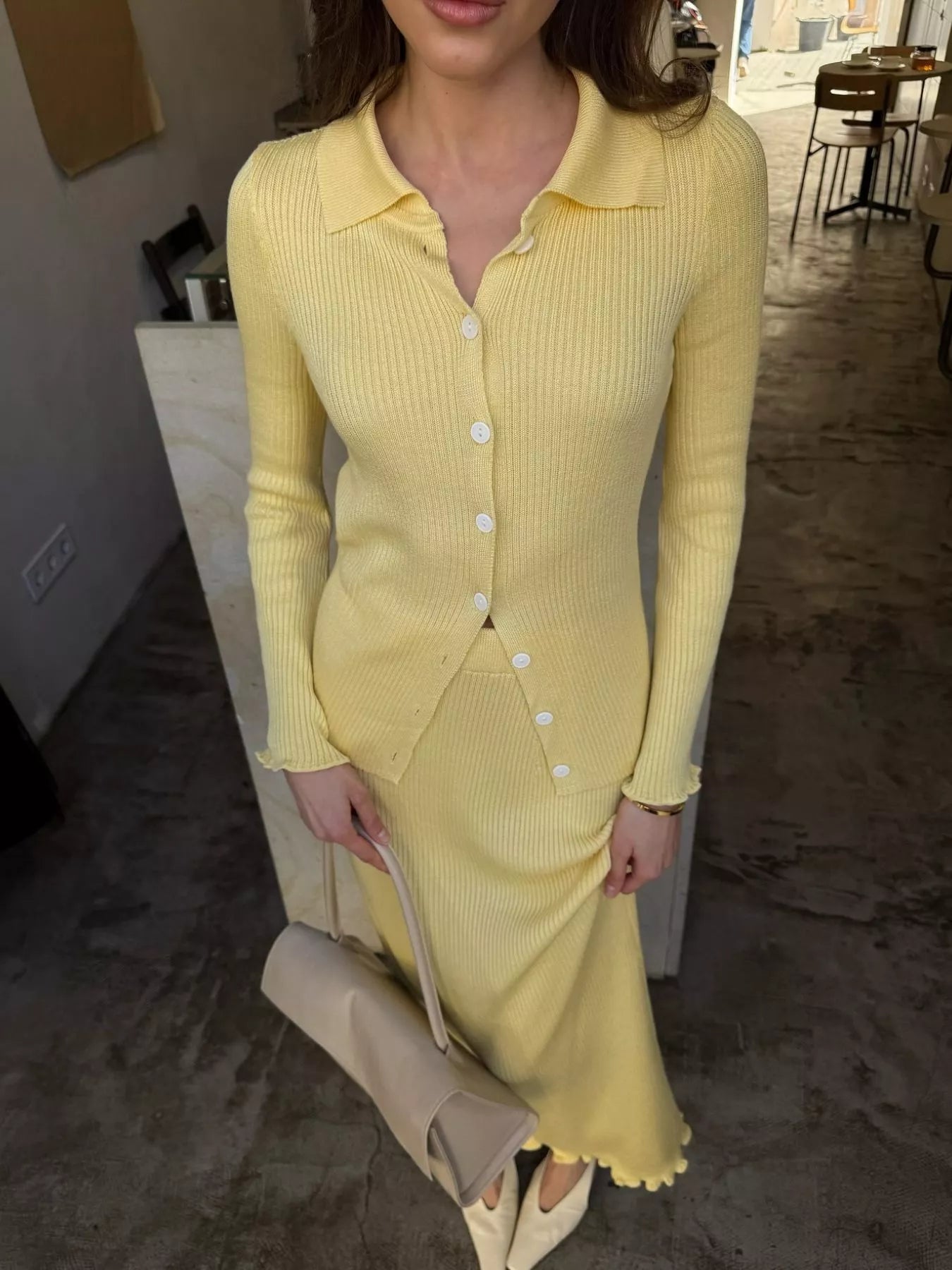 Sarah Express Women's Button Up Knitted Cardigan and Skirt Set