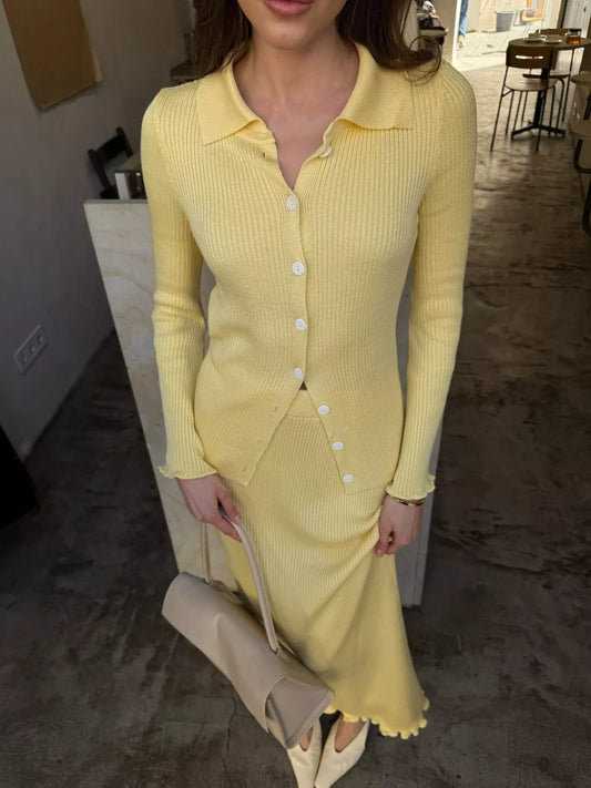 Sarah Express Women's Button Up Knitted Cardigan and Skirt Set