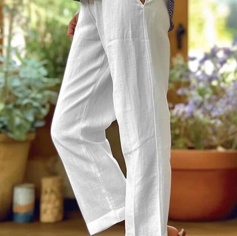 Sarah Express Women's Cotton Straight Leg Pants - Casual Mid-Waist Loose Fit Trousers
