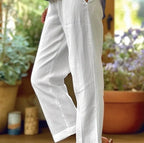 Sarah Express Women's Cotton Straight Leg Pants - Casual Mid-Waist Loose Fit Trousers