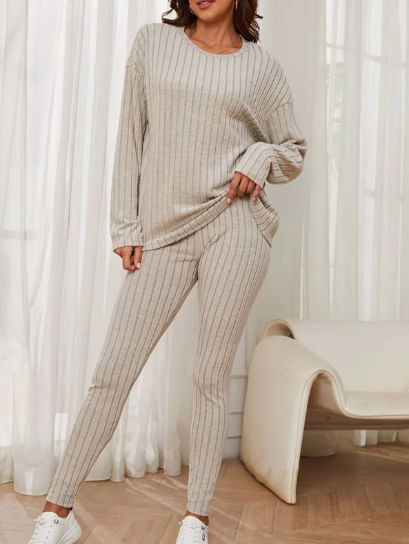Sarah Express Women's Casual Cotton Two-Piece Matching Set Long Sleeve Top & Trousers