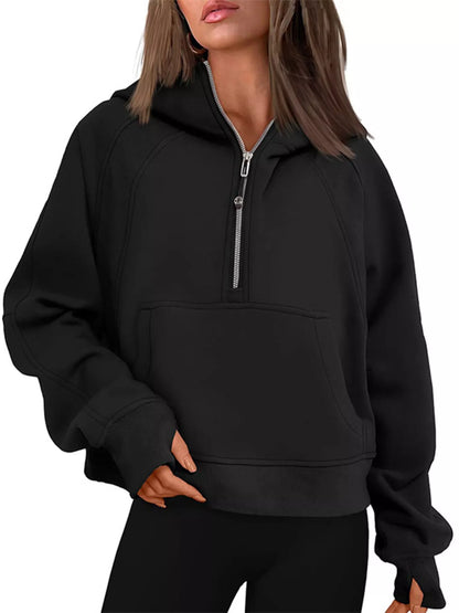 Sarah Express Women's Half-Zip Kangaroo Pocket Hoodie Black