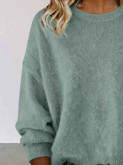 Sarah Express Women's Round Neck Dropped Shoulder Sweater - Plus Size