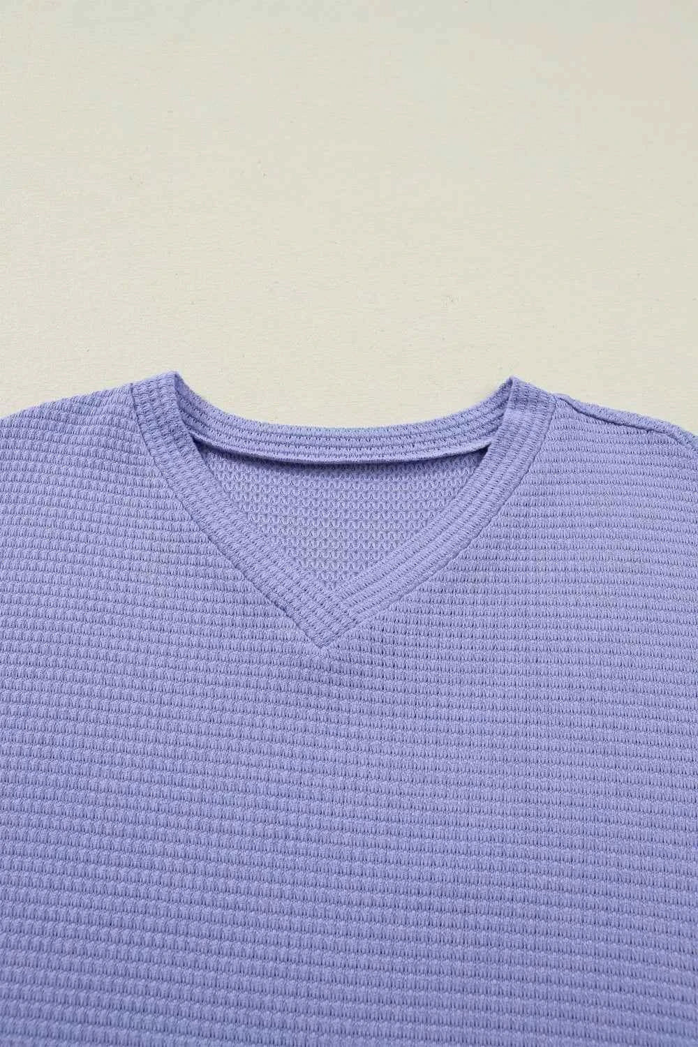 Sarah Express Women's Waffle Knit V-Neck Short Sleeve Top