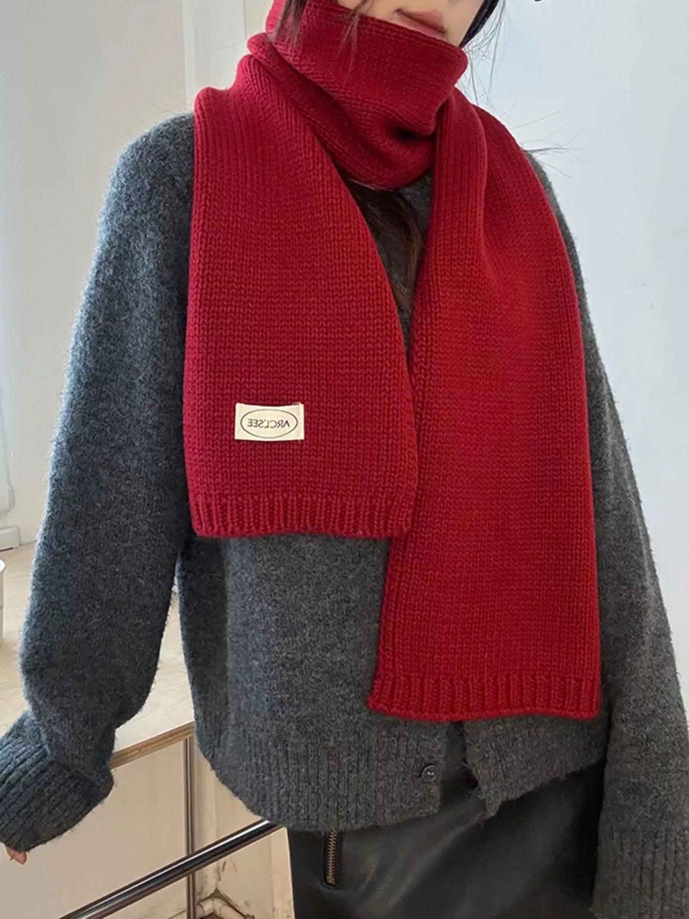 Sarah Express Women's Solid Color Knitted Winter Scarf Red ONESIZE