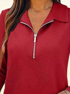 Sarah Express Women's Half Zip Long Sleeve Knit Top - Ribbed Pullover Sweater