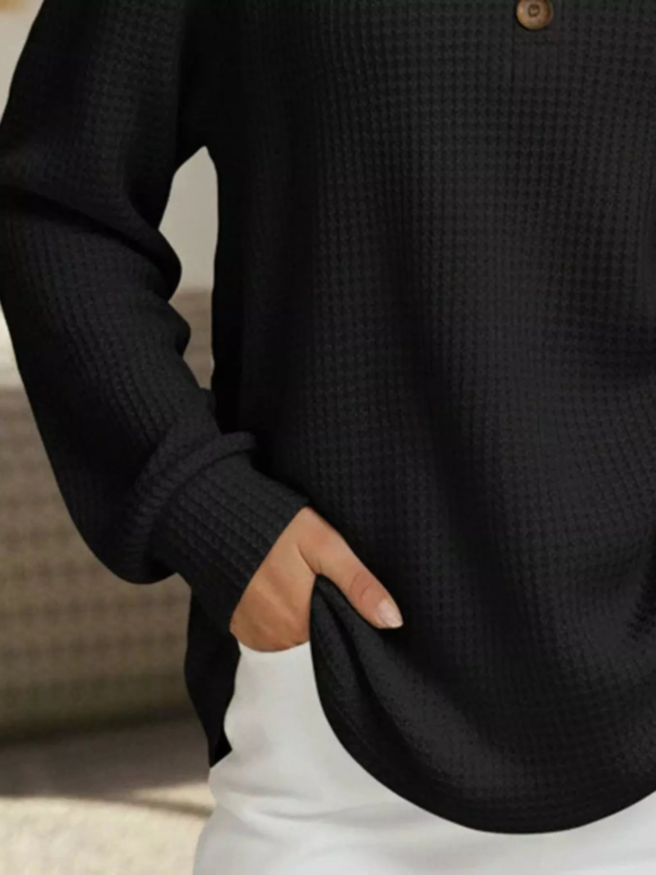 Sarah Express Women's Casual Waffle Knit Long Sleeve T-Shirt Plus Size