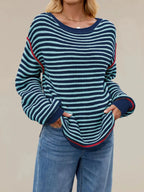 Sarah Express Women's Slit Striped Oversized Sweater