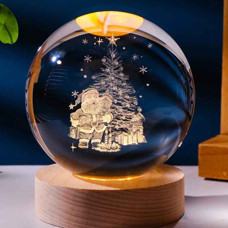Sarah Express 3D Crystal Ball Night Light - Luminous Planetary Moon Galaxy Projection Lamp with Wooden Base Solid Wood Lamp Holder Elderly 6cm crystal ball