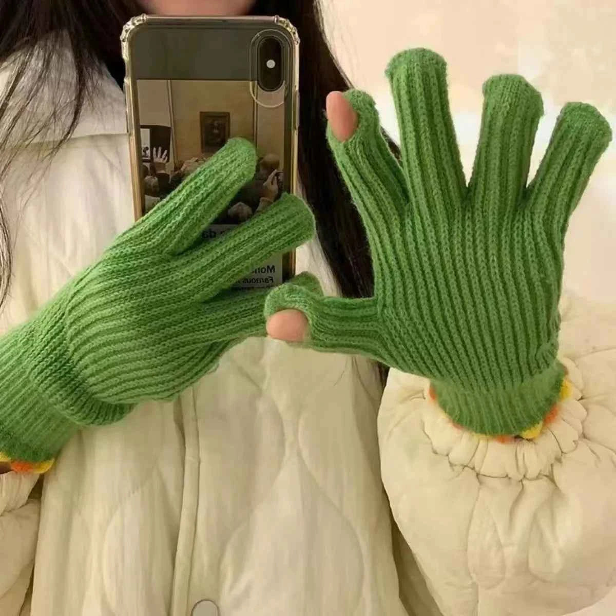Sarah Express Women's Lightweight Knitted Gloves - Soft Winter Warm Gloves Green ONESIZE