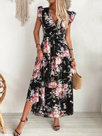 Sarah Express Women's Black Floral Print Dress Polyester