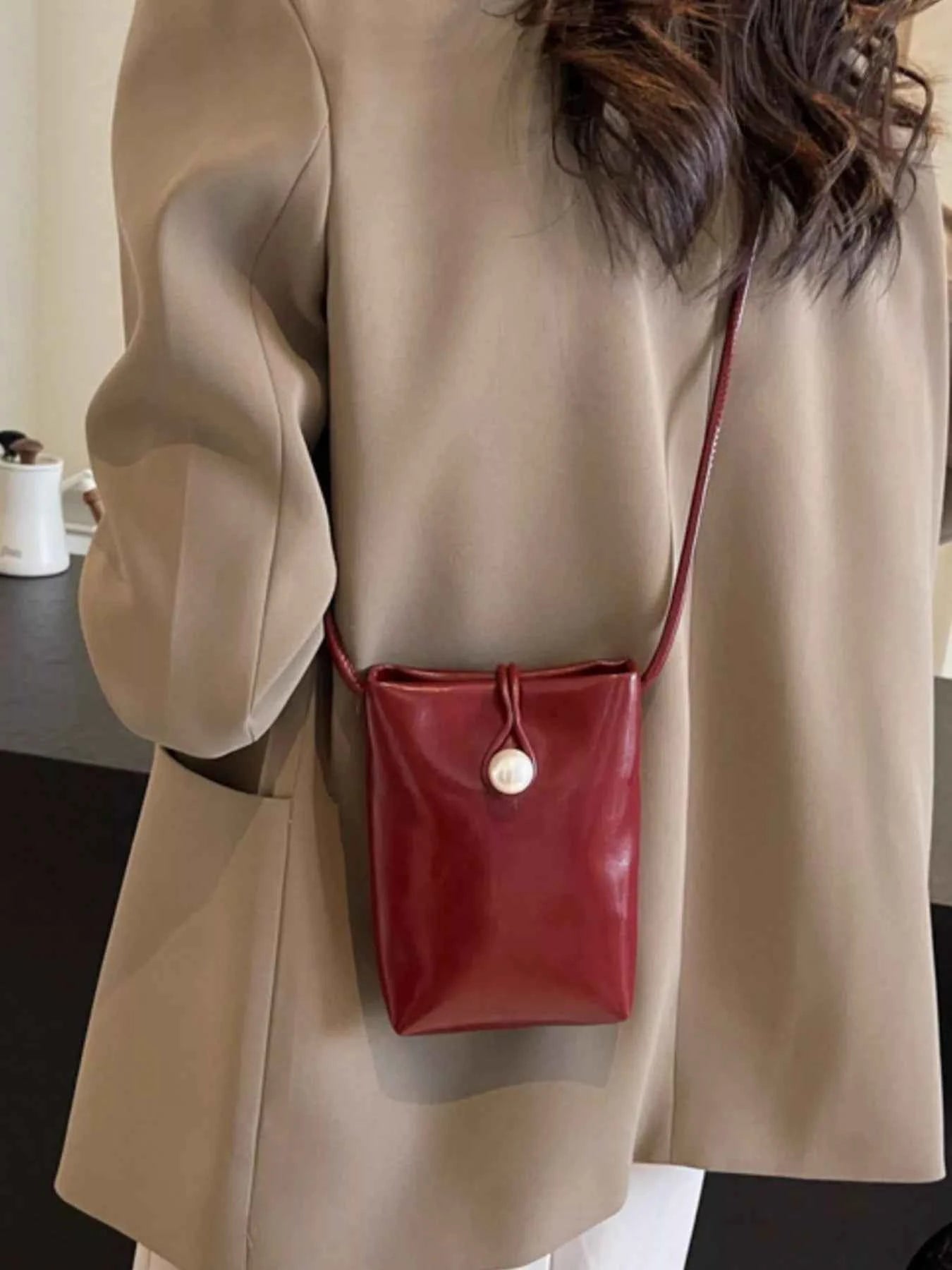 Sarah Express Women's Pearl Decor Faux Leather Crossbody Bag - Mini PU Leather Shoulder Bag