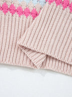 Sarah Express Women's Stripe Eyelet Patterned Drop Shoulder Sweater