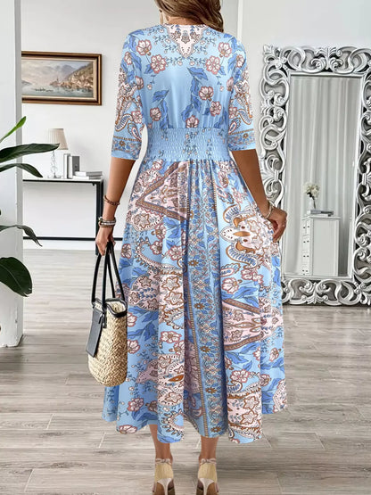 Sarah Express Women's Smocked Printed Half Sleeve Midi Dress