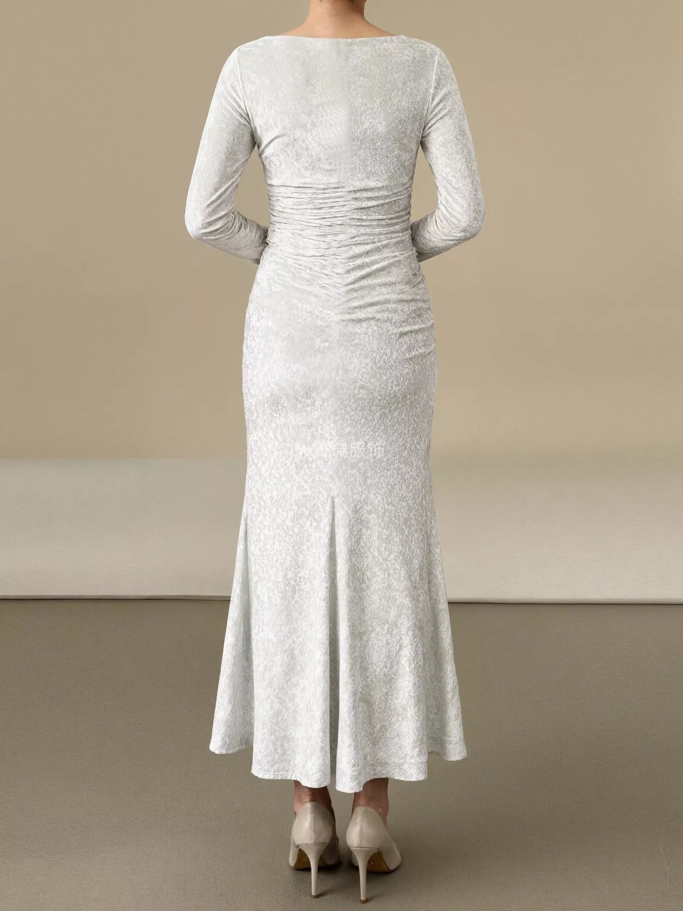 Sarah Express Women's Velvet Ruched Bodycon Midi Dress - Long Sleeve Party Dress