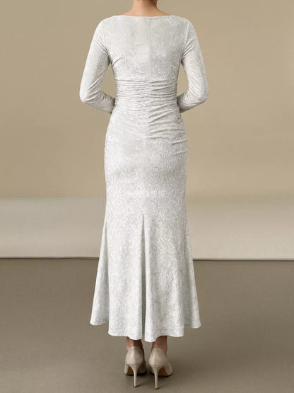 Sarah Express Women's Velvet Ruched Bodycon Midi Dress - Long Sleeve Party Dress