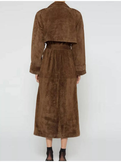 Sarah Express Women's Vintage Double Breasted Tie Waist Coat - Belted Trench Coat