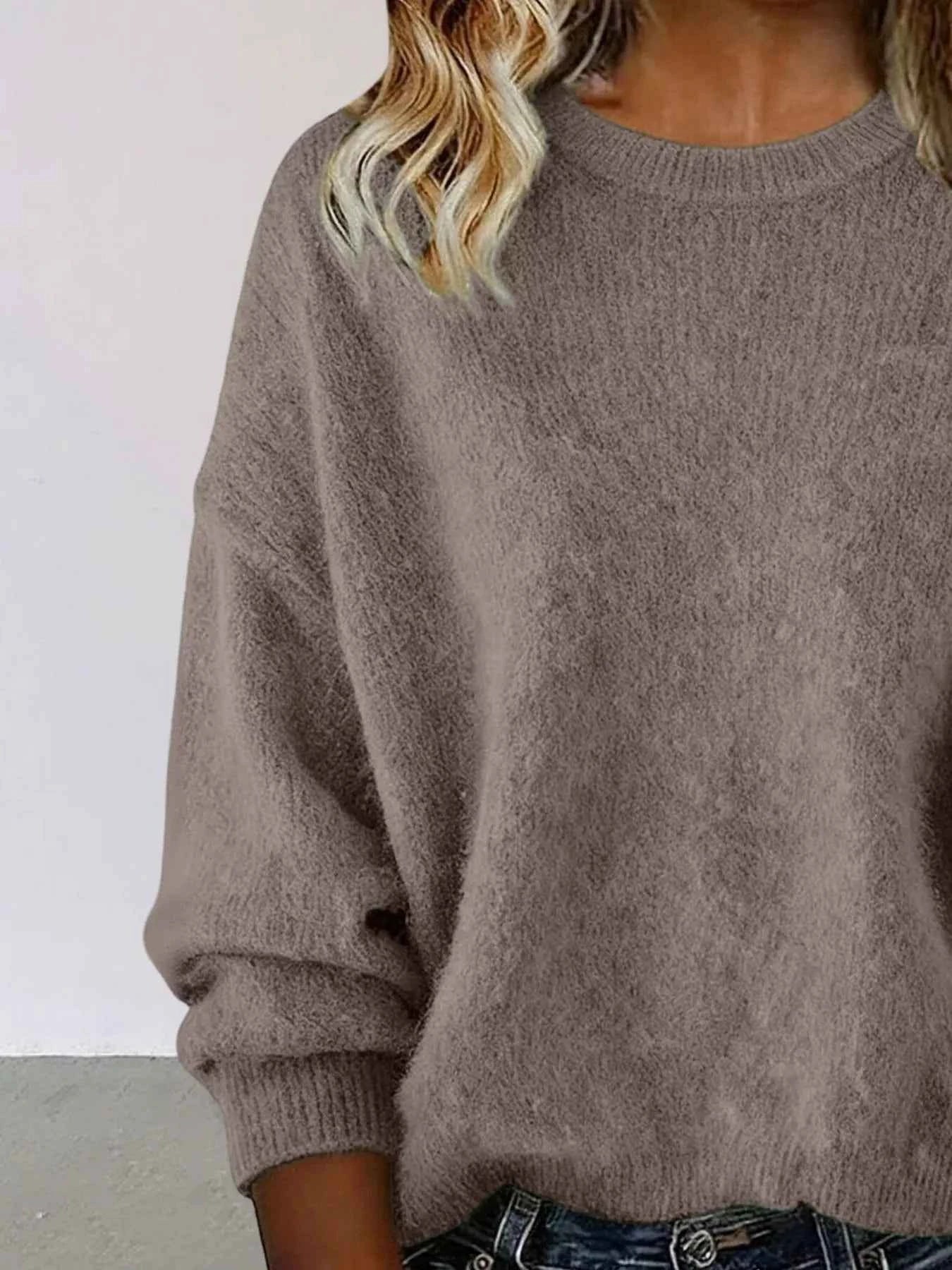 Sarah Express Women's Round Neck Dropped Shoulder Sweater - Plus Size