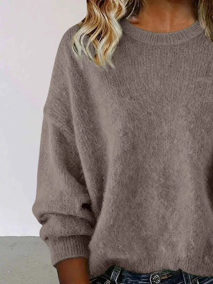 Sarah Express Women's Round Neck Dropped Shoulder Sweater - Plus Size