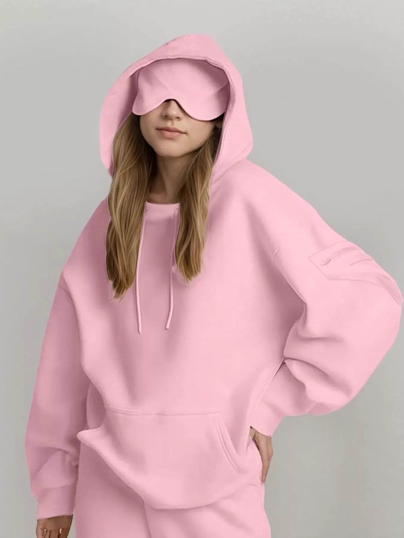 Sarah Express Women's Oversized Kangaroo Pocket Long Sleeve Hoodie Blush Pink