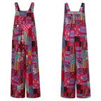 Sarah Express Women's Ethnic Print Jumpsuit Suspender Sleeveless Button Front